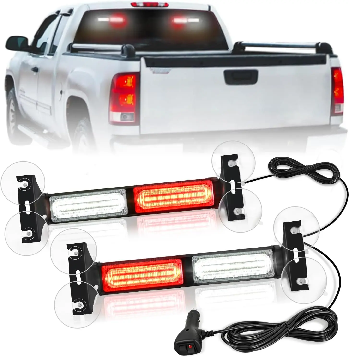 Nilight 40LED Red White Strobe Traffic Advisor Light Bar with Strobe Module, Suction Cup-Mounted Safety Hazard Flashers, Led Work Light for Vehicle Interior Windshields, Construction Vehicle Aftermarket Semi Truck Accessories, Strobe Light Module