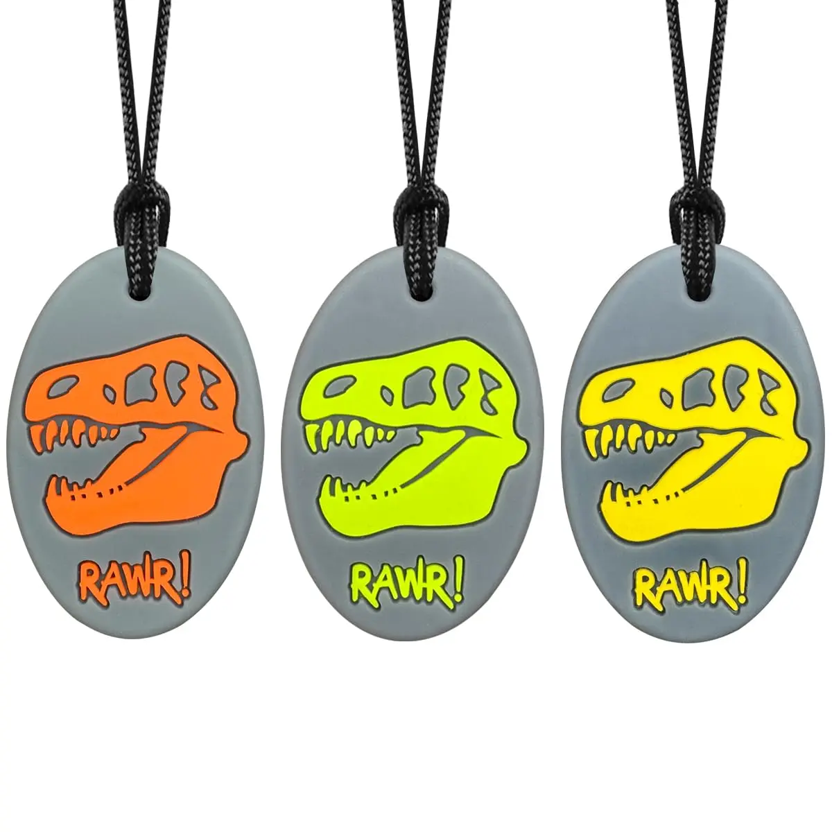 L-NKL023 Xtra Tough (XT) Dino Sensory Chew Necklace for adults and Kids, Boys or Girls - Chewing Necklace Teething Necklace Teether Necklace Chew props - Teething props Designed for Autism Aggressive Chewers