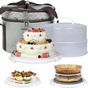 12 Inch Grey Cake Carrier Container with Lid and Handles Insulated Bag for Safe Transportation of Cakes Pies and Cupcakes Prevents Buttercream Melting