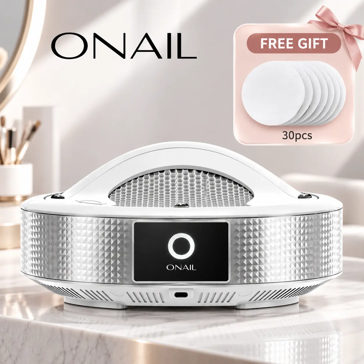 Onail Tornado Professional Nail Dust Collector, Aerodynamic Nail Care Tool with Built-in Filtration, High Efficiency, 99.8% Dust Absorption for Salons (Plug-in Only)