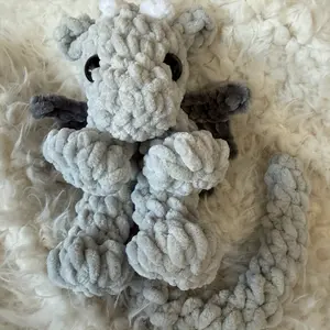 Crochet Dragon Plushie - Light Gray Color, Soft Plush Material, Cute Design, Approximately 8 Inches Tall, Perfect for Cuddling and Gifting