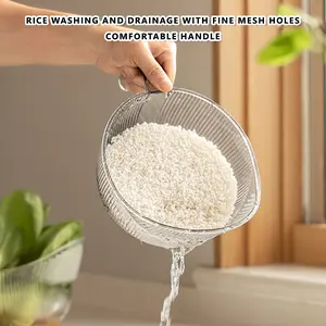 Kitchen Tool Rice Strainer with Handle, Rice Washer Beans Washer, Multifunctional Drain Basket, Fine Mesh, BPA-Free Basket for Salad, Cooking, Fruit & Food Prep