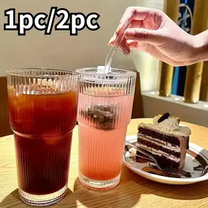 Large Capacity Striped Fruit Tumbler with Lid - Insulated, Multi-purpose, Hand Washable Only, Reusable Beverage Tumbler - Suitable for Cold Drinks, Juices, Coffee - Ideal for Home, Office, Celebrations, Drinkware, Insulated Glass Cup, Durable Glass Cup