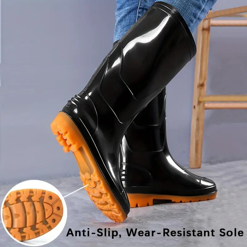 1pr Unisex Fashion High-Top Rain Boots, Non-Slip Rubber Waterproof Slip-On Long Boots with Solid Color Design, Durable PVC Upper Rainproof Rainy Days 1pr Unisex Fashion High-Top Rain Boots, Non-Slip Rubber Waterproof Slip-On Long Boots with Solid Color Design, Durable PVC Upper Rainproof Rainy Days