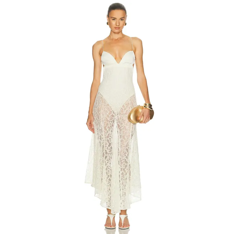 white christmas dresses Clarisa Lace Midi Dress — Vintage Cream main image 0