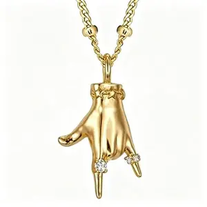 Gold-Plated Hand Gesture Pendant Necklace, Minimalist Charm, Sentimental Graduation & Birthday Jewelry Gift