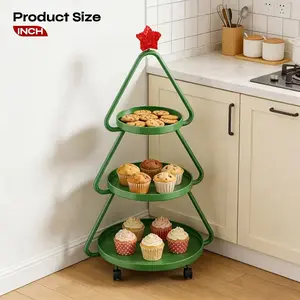【Deal】Pinmoco Christmas Tree Snack Shelf Cart, Halloween & Christmas Decorations Cupcake Tray Holiday Festival Wedding Bar Party Supplies, 3-Tier Rolling Stand for Festive Decor & Food Display