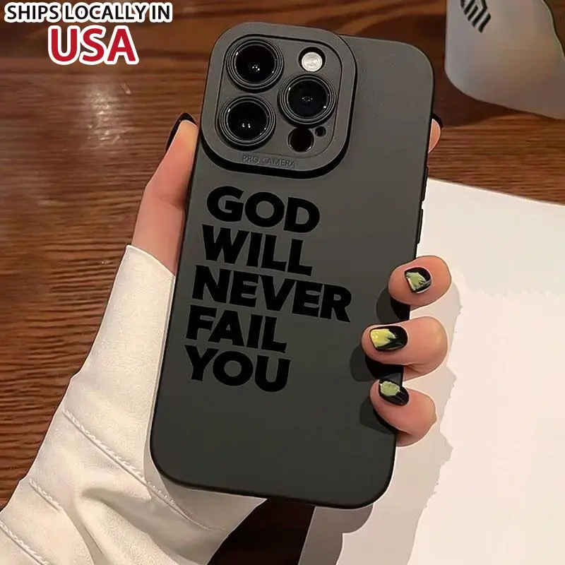 God Will Never Fail You Letter Pattern Phone Case, Shockproof Phone Protective Cover, Phone Accessory Compatible with iPhone 11 12 13 14 15 16 Pro Max/Pro/Plus