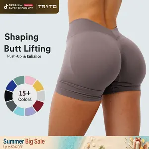 TRYTO LJ V-Back Scrunch Shorts Sports Yoga Women Workout Fitness Sportswear Activewear Gym Outdoor Running Short