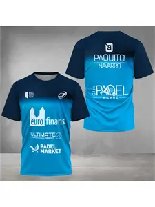 Men's Trend Padel T-shirt Element Print Pattern Ultra-thin Short Sleeve Men's Fashion Tennis Breathable Boutique Fitness Top