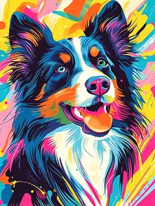 Colorful Pop Art Border Collie Diamond Art Kit - 11.8"×15.7"