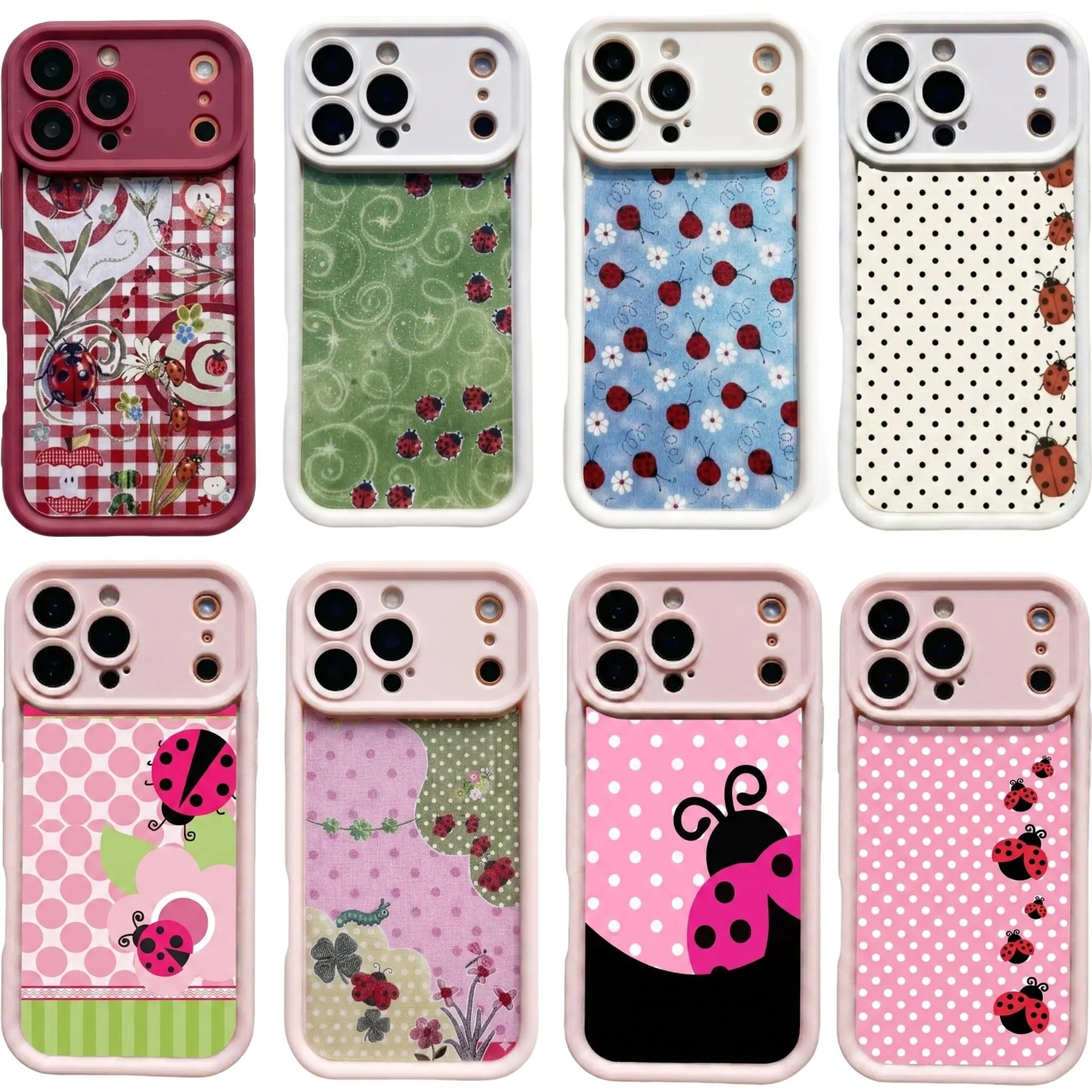 Floral Dot Ladybug Print Phone Case, Durable Sky-Eye Ladder Material, Two-In-One Protection, Fits iPhone 17 16 15 14 13 12 Pro