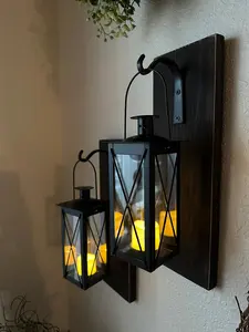 Lantern Sconces, Cozy Wood Wall Sconce LED candles, Single or Set of 2, Farmhouse Wall Decor, Lighted Wall Decor, Front Porch Decor, Lantern