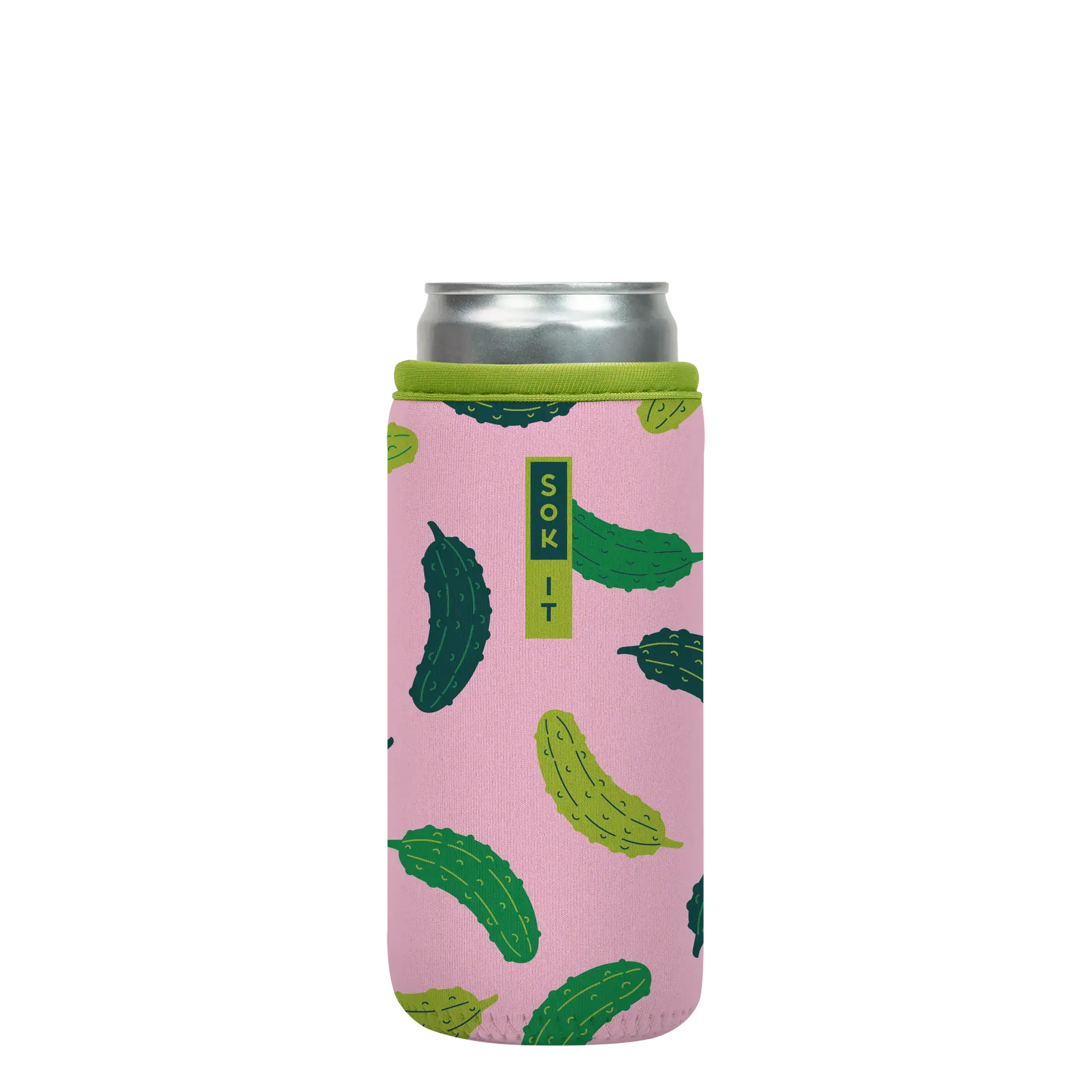 Sok-It CanSok Reusable Cold Can Sleeve, Green/Pink, Pickle Me Pink, 12oz Slim Can