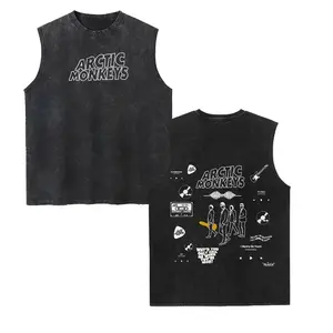 Arctic Monkeys Band Unisex Vintage Washed Cotton Vest, Retro Band Print Sleeveless Shirt, Casual Regular Fit, Perfect Boyfriend Gift