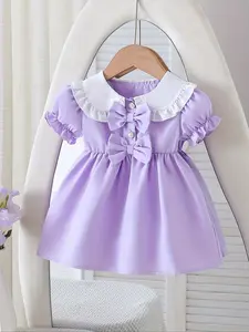 Summer baby girl fashion versatile short-sleeved dress, summer baby girl bow tie princess dress, baby girl's one-year-old casual outdoor dress, machine washable, Valentine's Day gift, Baby Clothes Girl, Baby Clothing