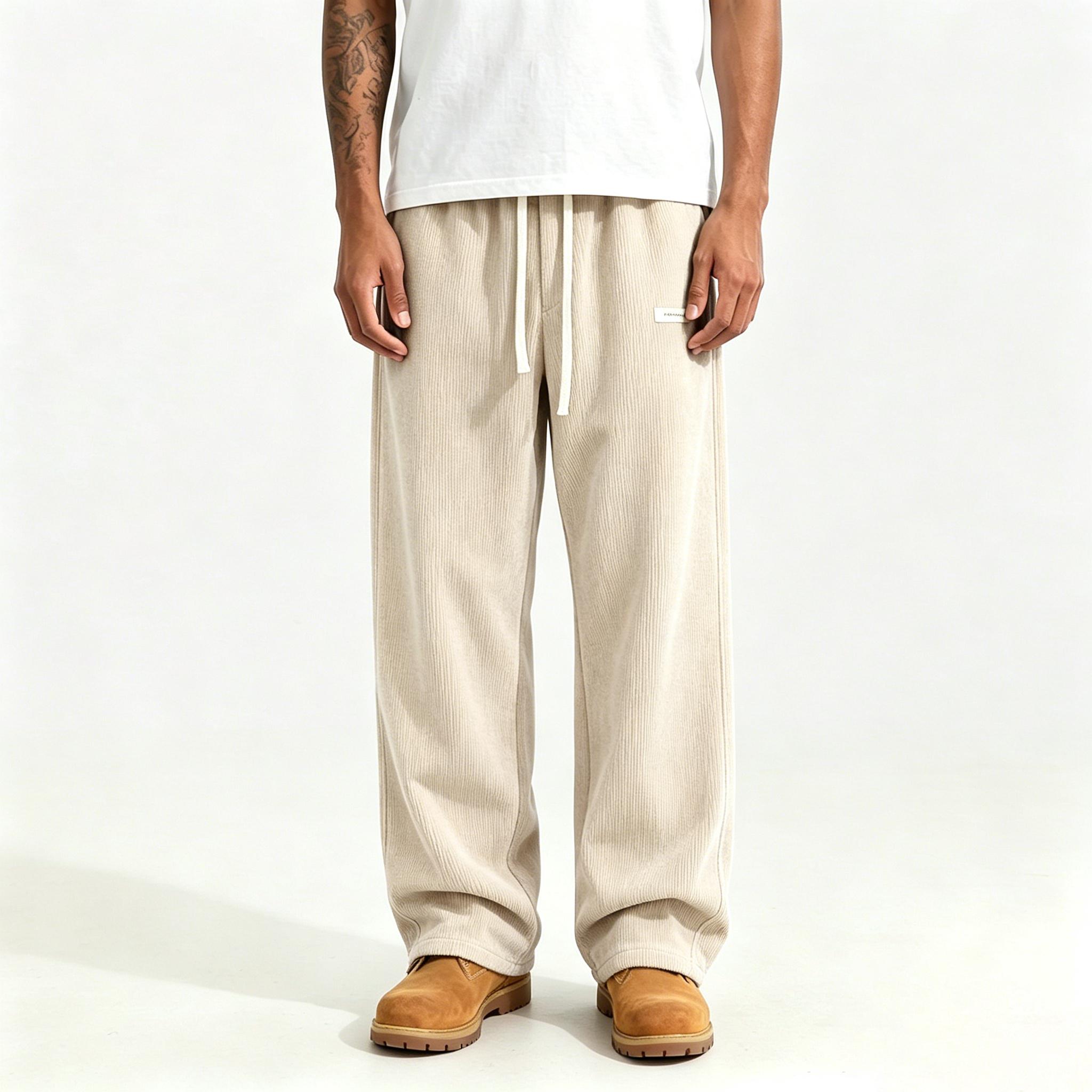 Men’s corduroy casual pants, loose straight cut, breathable fabric, versatile for spring, summer, and autumn