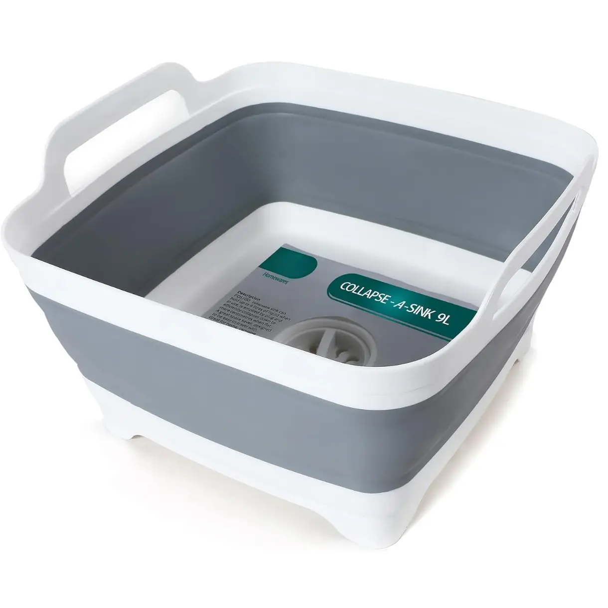 2.4 Gal(9L) Collapsible Dish Basin with Drain Plug,Space Saving Multiuse Foldable Sink Tub,Dishpan,Kitchen Sink for Camping,Plastic Tub,Vegetable Washing,Beverage Tubs