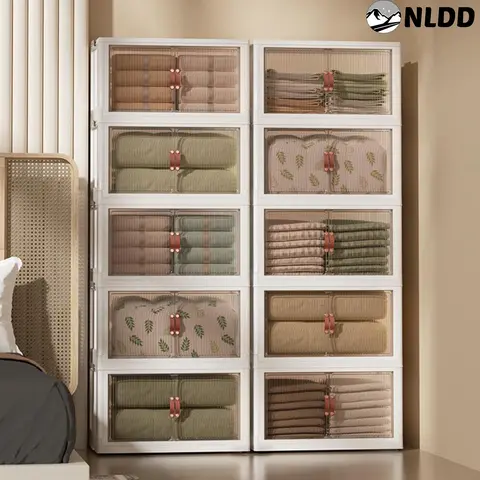 NLDD's 5-Tier Stackable Cabinet Organiser: Collapsible Storage Boxes with Lids & Doors, Versatile, Dustproof for Every Room, Kitchen, Security