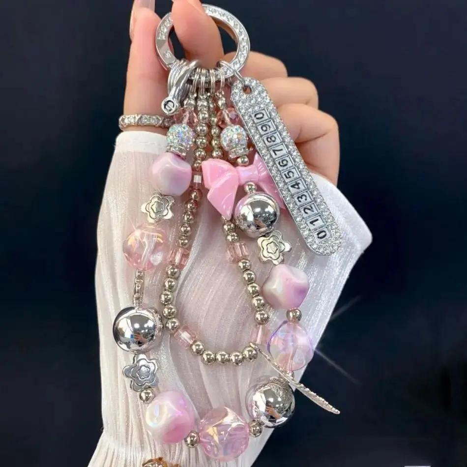 2026 New Luxury Beaded Wristlet - Rhinestone Butterfly Mobile Phone Charm, Stylish Tech Accessories for Phone Cases, Bags, New Year Gift, Phone Decor