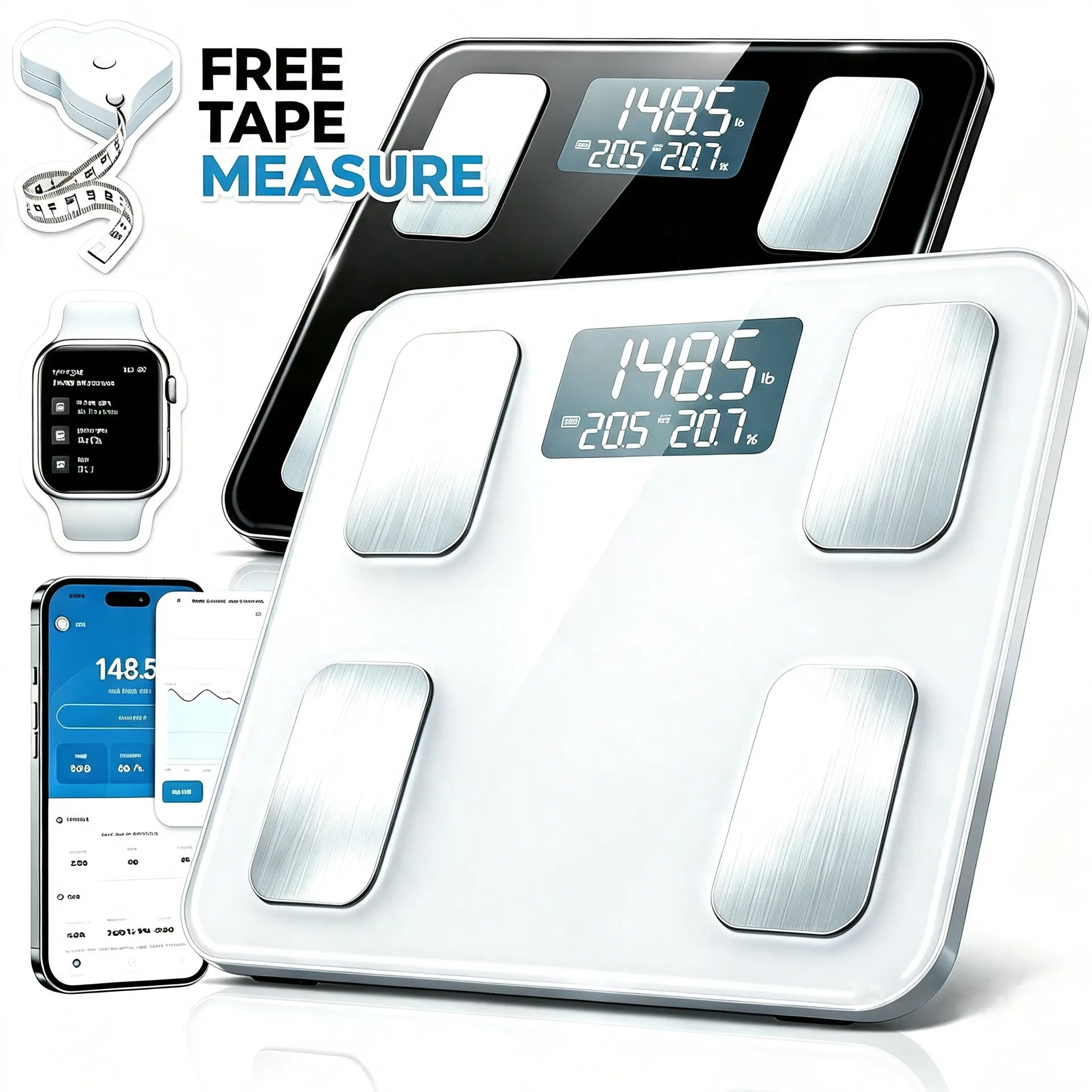 Smart Scale for Body Weight BMI Body Fat, Digital Bluetooth Scale 400lb | 13 Body Composition Monitor Health Analyzer for Home Gym, Accurate Bathroom Scale, App Sync Weighing Capacity