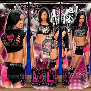 AJ Lee Wrestling Bad Girl Love Bites Cup Mug Tumbler 20oz Stainless Steel Tumbler with Slide Closure Lid, Reusable Plastic Straw, Handmade Design - Drinkware