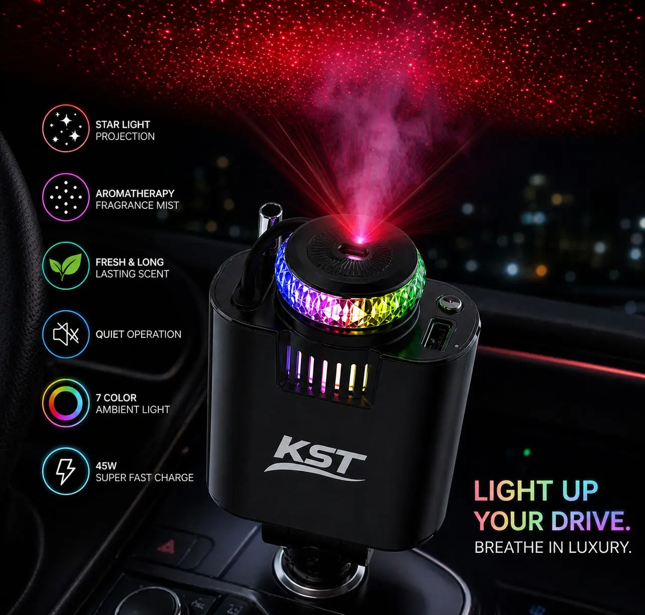 KST Adapter Car Charger with Retractable USB C Compatible with all phones