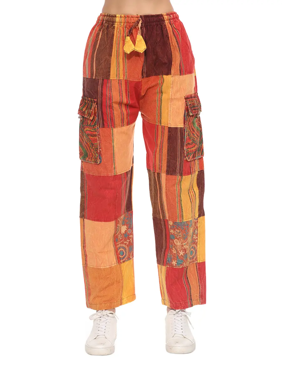 Caravan Closet Unisex Cotton Harem Pants, Bohemian Stonewashed Baggy Fit with Ethnic Patchwork for Casual Wear, Ethnic Pants, Baggy Patchwork Pants