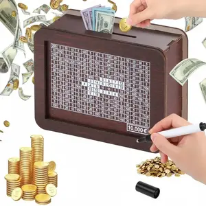 EURO Money Box with Counter, Wooden Cash Saver Money Box, Coin Counter Piggy Bank, Wooden Savings Box,Wooden Money Bank for Kids Adults to Create Emergency Fund