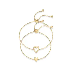 HENSY Sweet Heart Cut-Out Bracelet – Stackable Bestie Jewelry – Stainless Steel Minimalist – Y2K Aesthetic Matching Set – Cute Gift for Best Friend Matching  Heart  Charm Bracelet