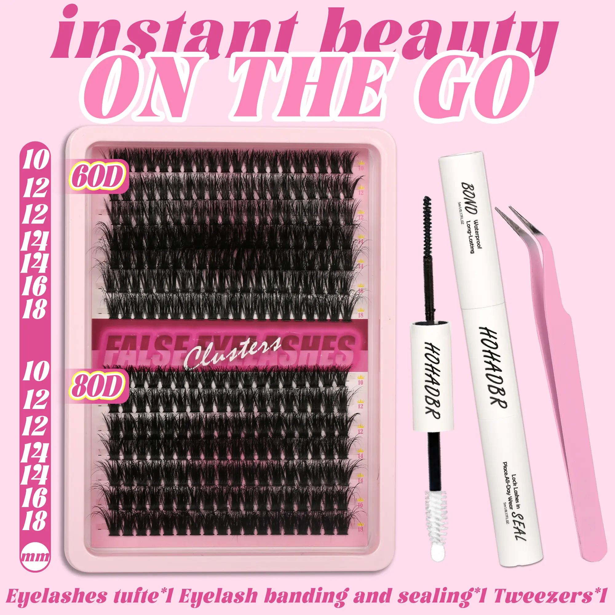HOHADBR 60D+80D Thick Volume Individual Lashes D Curl 10-18mm Lashes Cluster Eyelash  Lash Clusters  Eyelash Extension Eyelashes  Extension Wispy Individual Lashes Clusters  Lash Bond and Seal, Lash Tweezers for Self Use