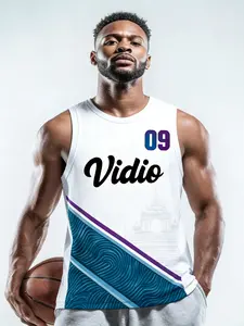 Men's Sporty Sleeveless Top, Basketball Training Jersey, Base Blue Waves, Summer Athletic Wear, Street Style, Outdoor Fitness