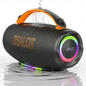 ZEALOT Waterproof Bluetooth Speaker, 100W Heavy Bass Subwoofer, 24000mAh Long Battery, RGB Sync Lights, Handheld/Shoulder Strap, PD Fast Charge for Outdoor Party Camping Gifts