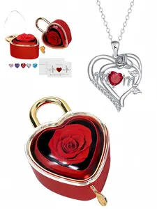 Confession to Mom luxury gem necklace, Cubic zirconia pendant with heart, rose and MOM design for women, paired with a heart-shaped rotating preserved rose jewelry gift box, perfect for birthdays, Mother's Day and anniversaries, Gemstone Heart Necklace