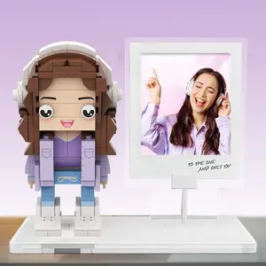 JollyJubilant Sweet Couple Gift Full Body Customizable Square Face 1 People with Polaroid Holder My Custom Brickfigure Granules with Polaroid Personalize Building Block Character