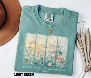 Comfort Colors Christian Shirt, His Mercies Are New Every Morning Bible Verse T-Shirt, Religious Women Gift Floral Jesus T-Shirt, Faith Christian, Jesus Apparel