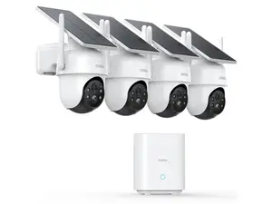 Aosu C9C-4H SolarCam D1 Classic 2K Outdoor PTZ Wi-Fi Turret Night Vision 4-Camera Kit - 170 degree Wide-Angle Lens, AI Detection, 2-Way Audio, and 128GB Local Storage