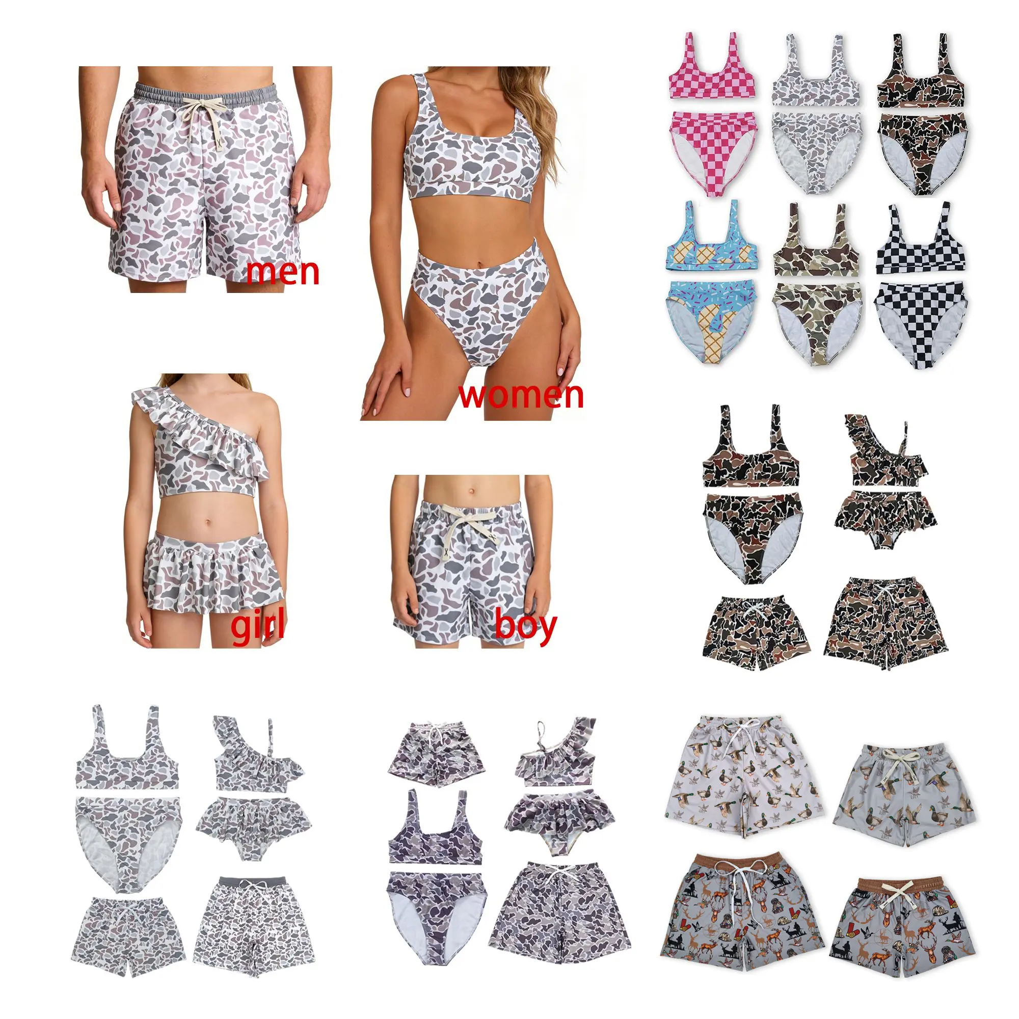 Family Beach Swim Wear Adult Women Camo Swim Suit 2pcs Women Swim Wear Beach Wear Couple Swimsuits Women bikinis