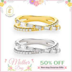 EOM 18K Gold Plated Moissanite Starlight Ribbon Crossover Ring Wedding Engagement Anniversary Valentine's Day Birthday Gift Daily Wear mothersdaygift
