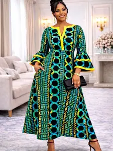 Emerald Ankara Maxi Dress – Statement Flare Sleeve African Print Dress