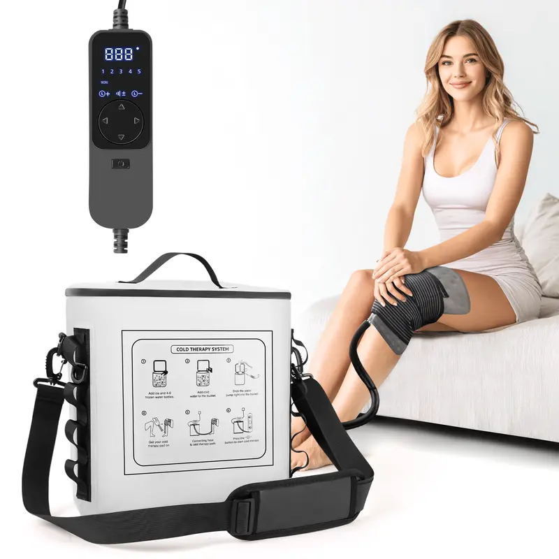 FANSEXPERT Cold Therapy Machine with Timer Portable Ice Machine for Knee After Surgery Knee Replacement Recovery System with Compression Pad for Shoulder Hip and Ankle White Adjustable Relaxing