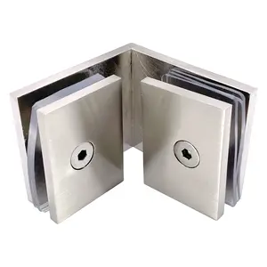 Square 90 Degree Wall Mount Shower Door Glass to Glass Brass Clamp GAS-307