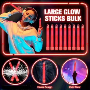 A set of 12 bright red luminous sticks, with glowing fluorescence, is highly suitable for emergency situations, camping, parties, hurricane preparations, earthquake survival kits, etc. No batteries required.