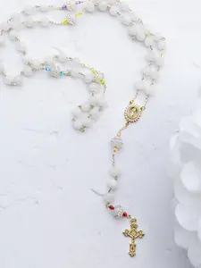 Rainbow of Hope Rosary | 18K Gold Filled Rosary: Rainbow Crystal Beads, White Gemstones