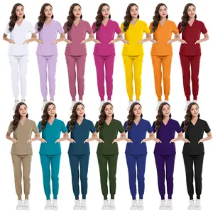 Matte Cream Set for Women High-Quality Pocket V-Neck Two-Piece Doctor Nurse Uniform Hospital Workwear