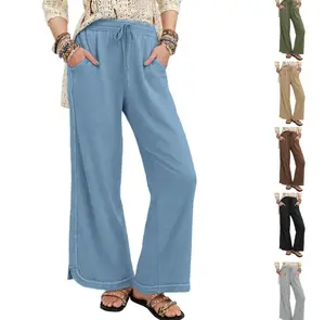 Ommig Women's Casual Wide Leg Pants High Waist Drawstring Sweatpants Baggy Athletic Trousers with Pockets