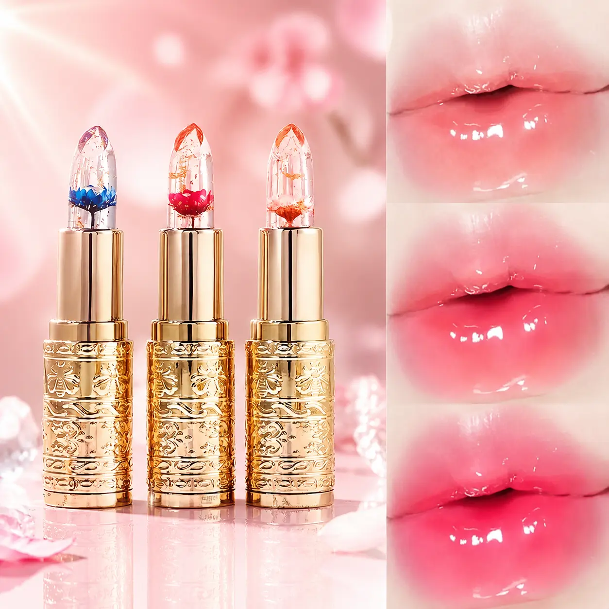 Transparent Petal Temperature-Changing Lipstick - Waterproof, Long-Lasting Cosmetic for Adults, with Moisturizer, Hydrating Lipgloss, Glossy Tint, Lip Care for All Skin Types (Single Item)