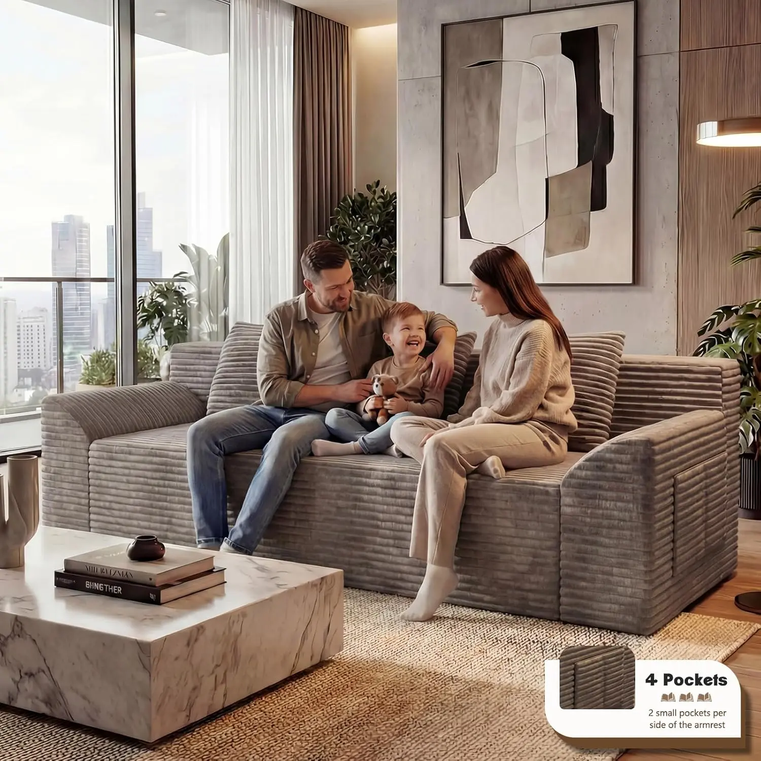 3 Setaser Sofa Couch 71" Loveseat,Corduroy Fabric,Deep Seat Couches,Comfy Loveseat Sofa,No Assembly,1pcs for Living room, Bedroom,Conference room ,Apartment