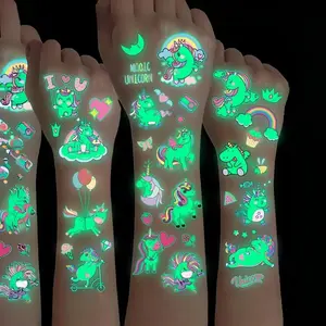 30-Pack Luminous Unicorn Temporary Tattoos, Glow in the Dark Waterproof Durable Fake Tattoo Stickers, Cute Oblong Shape for Kids, Perfect Party Favors, Variety