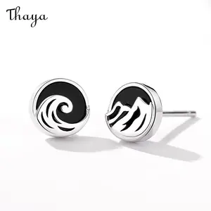 Thaya 925 Silver Mountains Seas Couple Stud Earrings